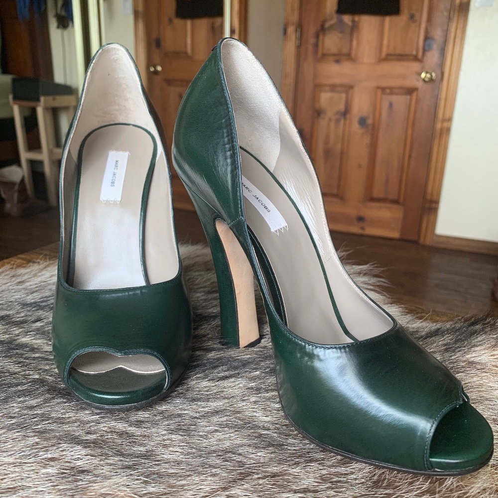 Marc Jacobs Dark Green Peep Toe Heels (SOLD)